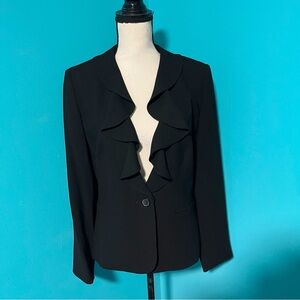 Nygard Collection M Solid Black Ruffle One Button Blazer Jacket